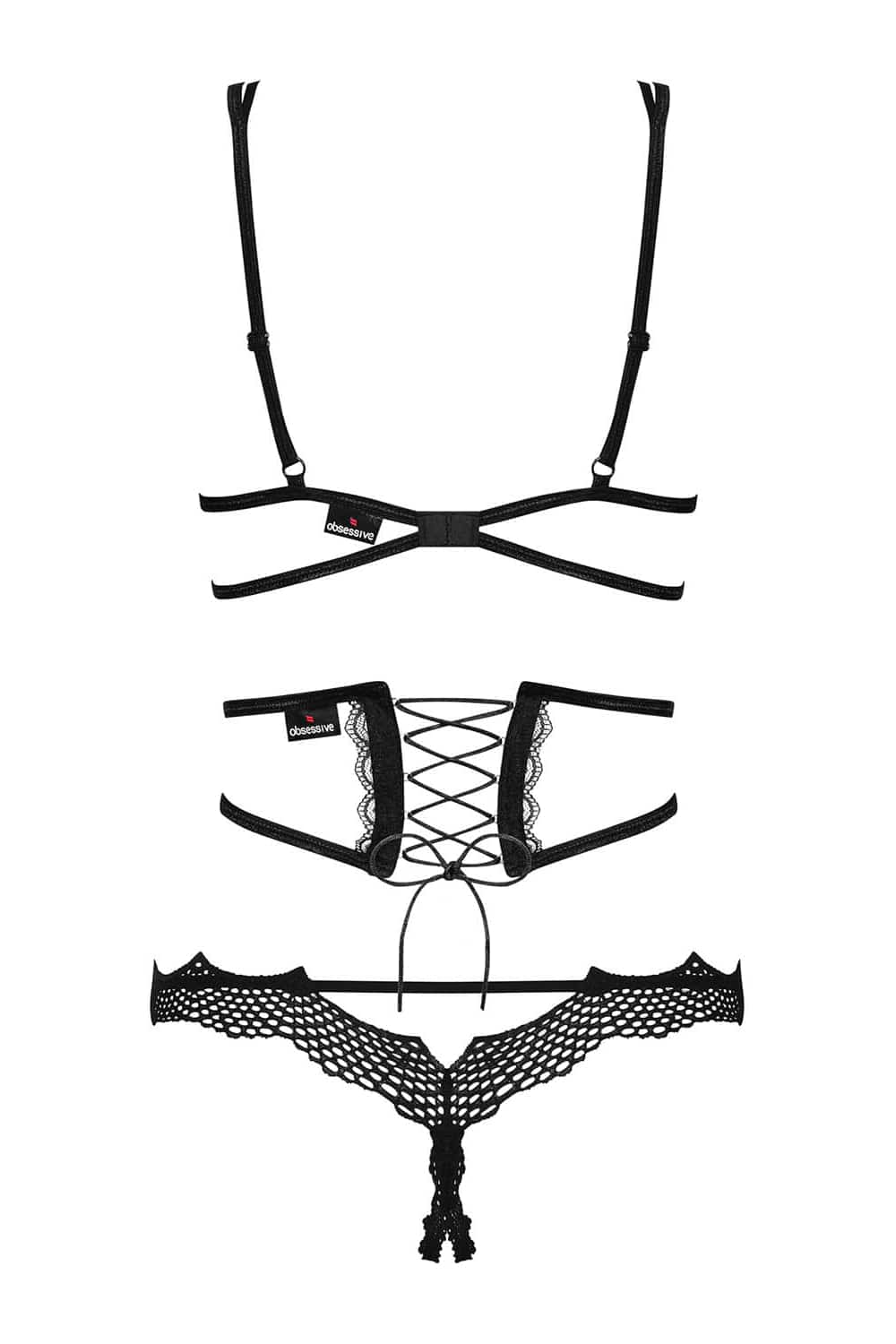 Obsessive Bravelle Open Bra, Belt & Crotchless Thong