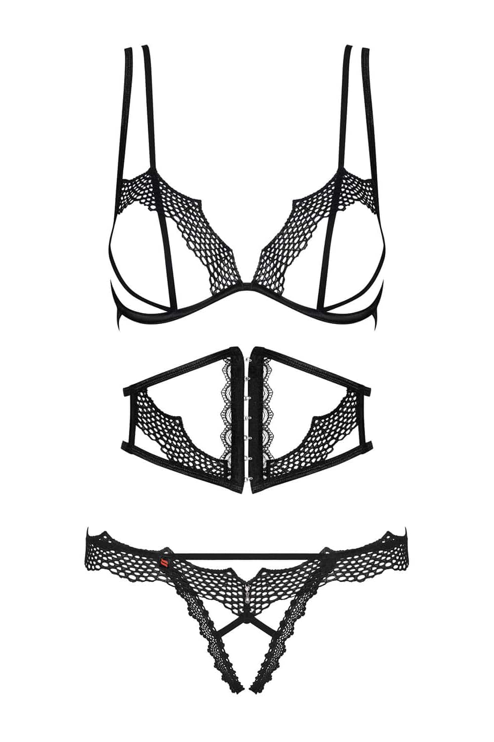 Obsessive Bravelle Open Bra, Belt & Crotchless Thong