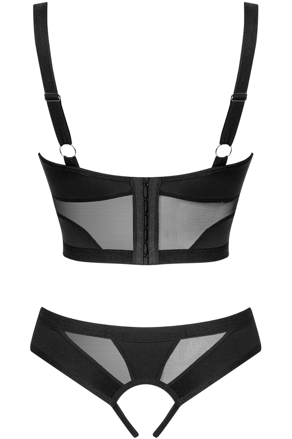 Obsessive Chic Amoria Cupless Bra & Crotchless Thong Black