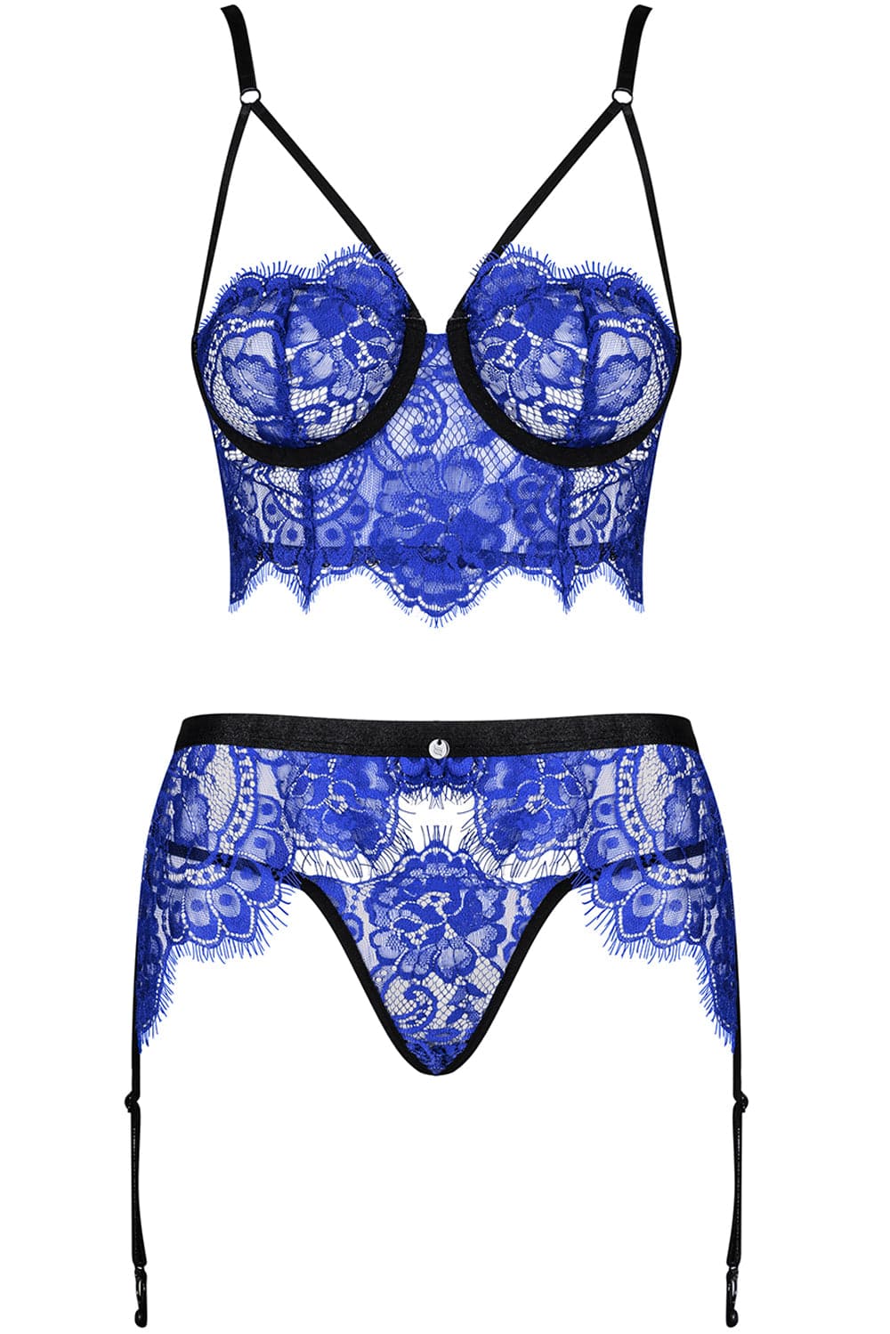 Obsessive Cobaltess Underwire Bra, Thong & Suspender Belt