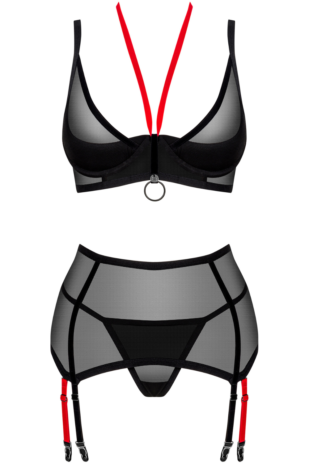 Obsessive Glandez Bra, Thong & Suspender Black