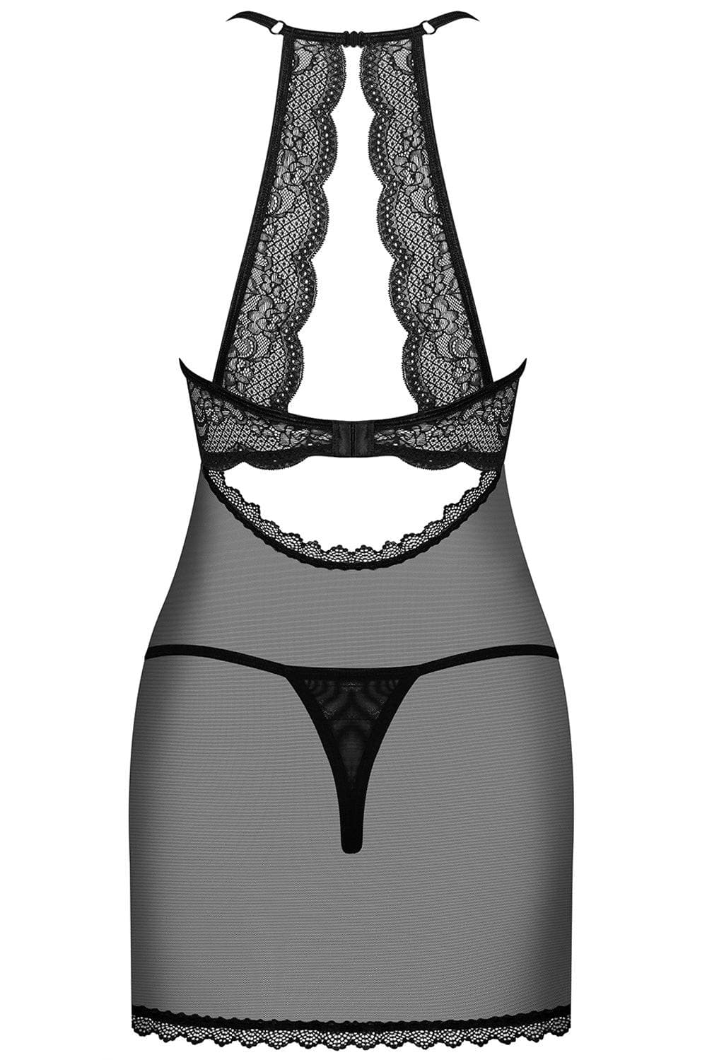 Obsessive Pearlove Black Cupless Chemise & Thong Set