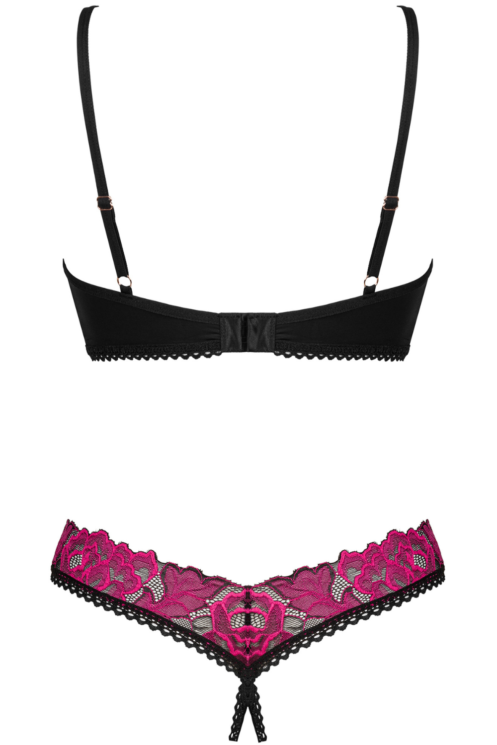 Obsessive Rosenty Bra & Crotchless Thong Black