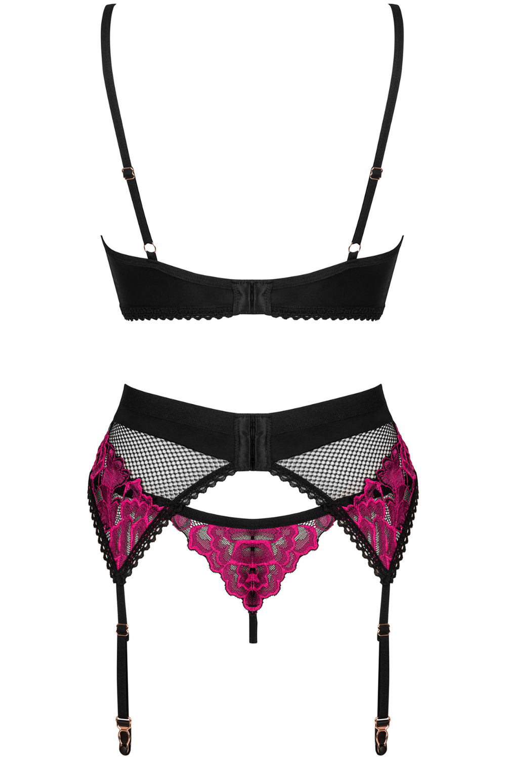 Obsessive Rosenty Bra, Thong & Suspender Black