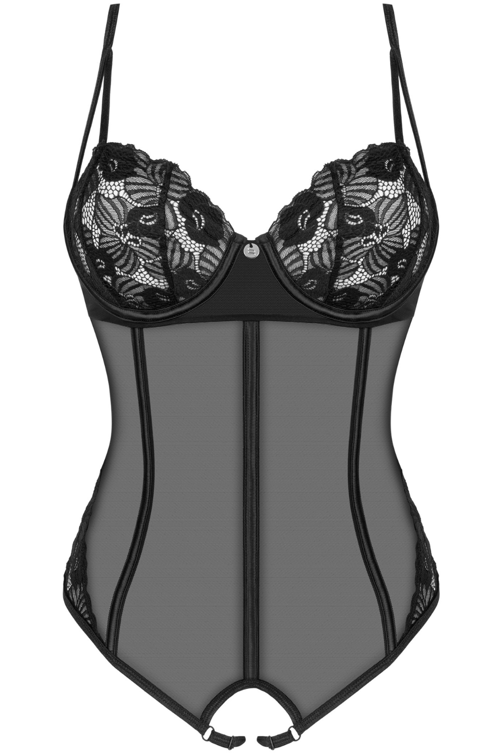 Obsessive Serena Love Underwired Crotchless Bodysuit Black