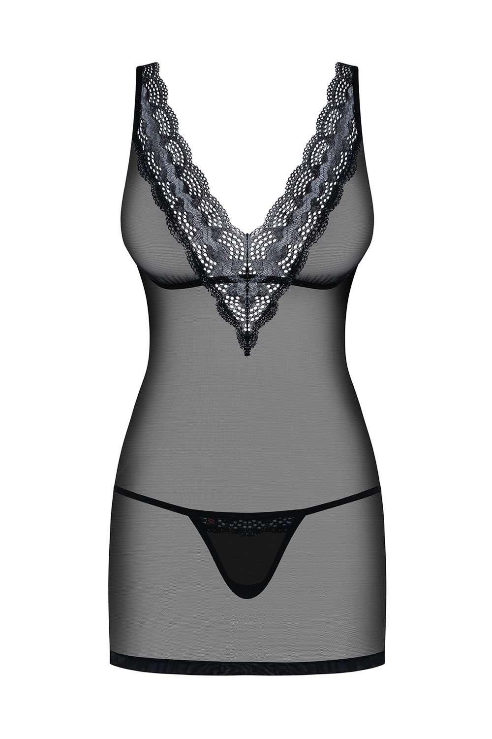 Obsessive Chemise & Thong With Geometric Lace, 869-CHE-1-L/XL, 869-CHE-1-S/M