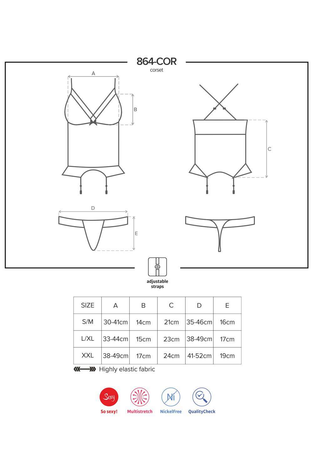Obsessive Sheer Corset & Thong, 864-COR-1-L/XL, 864-COR-1-S/M