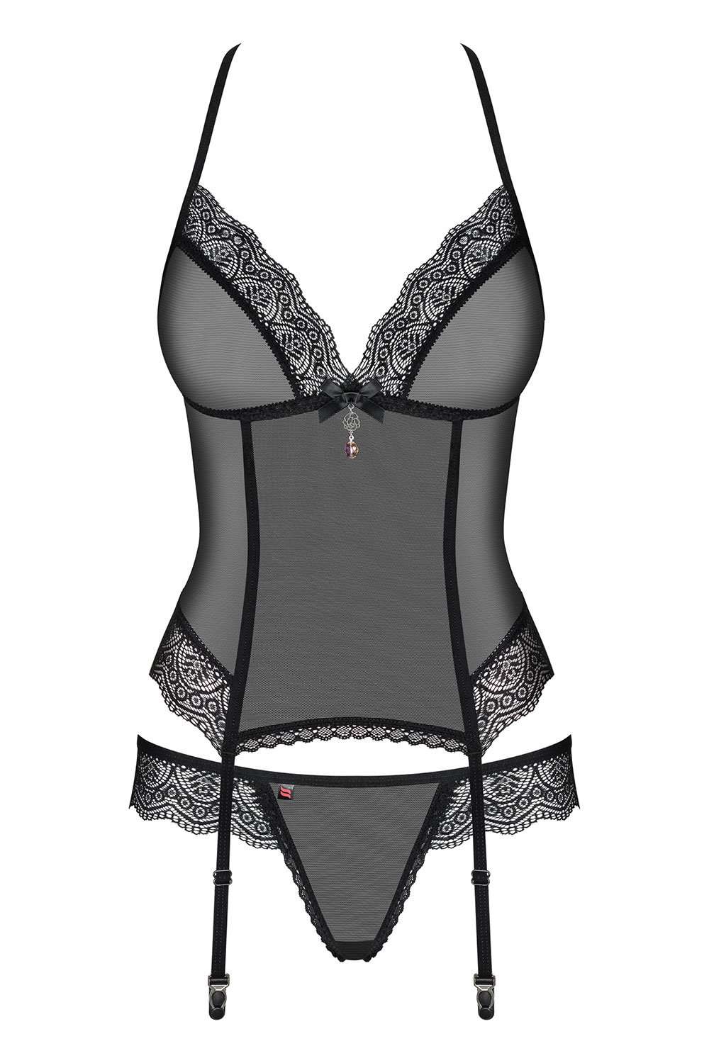 Obsessive Sheer Corset & Thong, 864-COR-1-L/XL, 864-COR-1-S/M