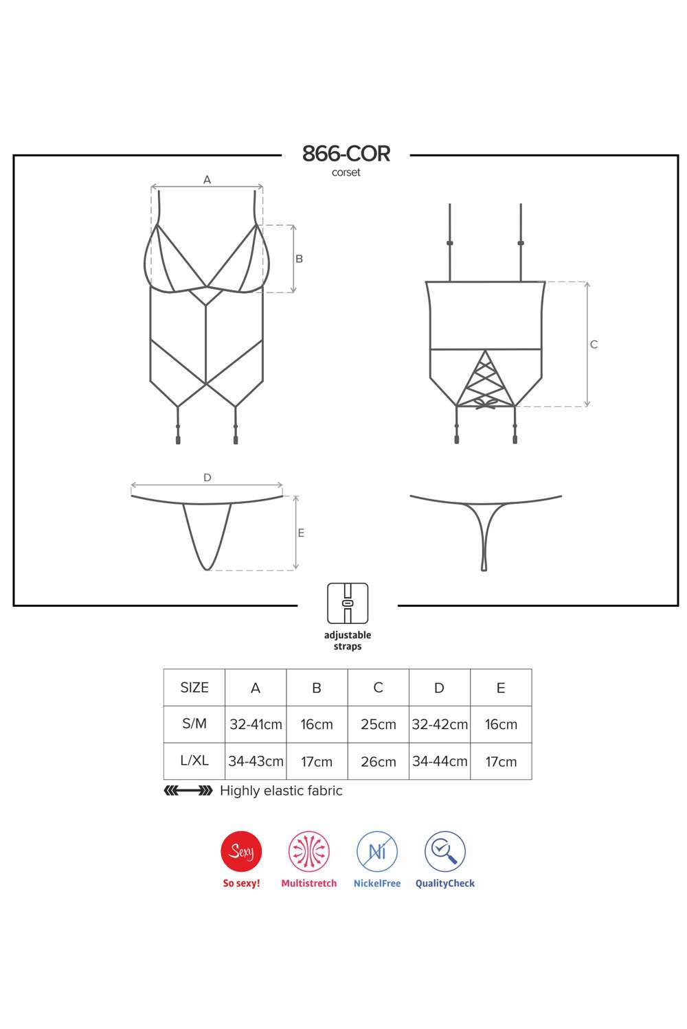 Obsessive Sheer Lace Corset & Thong, 866-COR-1-L/XL, 866-COR-1-S/M