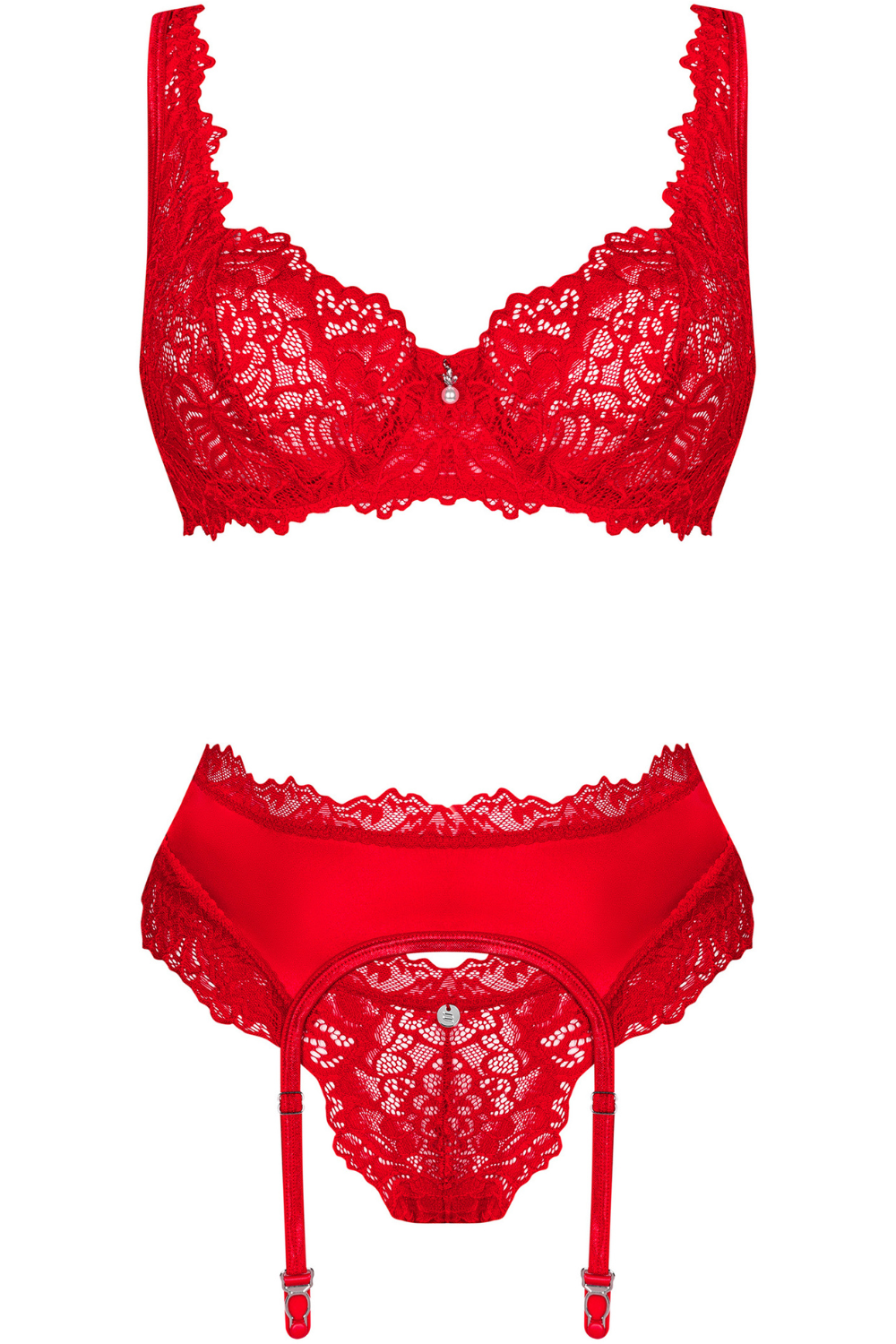 Obsessive Amor Cherris Bra, Thong & Suspender Red