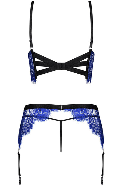Obsessive Cobaltess Underwire Bra, Thong & Suspender Belt