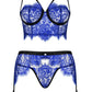 Obsessive Cobaltess Underwire Bra, Thong & Suspender Belt