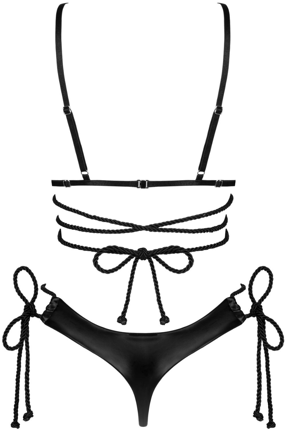 Obsessive Cordellis Open Bra & Crotchless Thong Set Black
