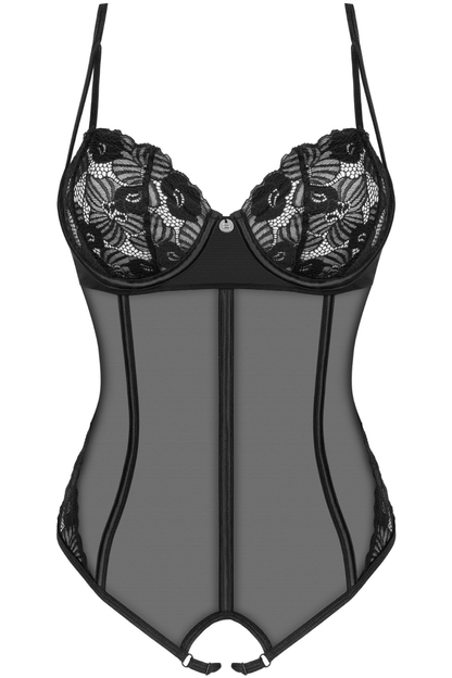 Obsessive Serena Love Underwired Crotchless Bodysuit Black